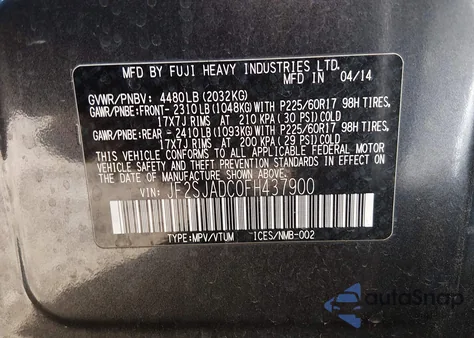 2015 Subaru Forester 2.5I Premium из США, поврежденный, VIN JF2SJADC0FH437900